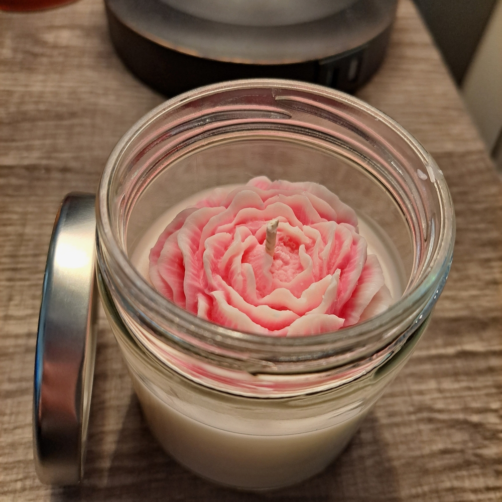 Pink Rose Vanilla Scented Candle in Glass Jar